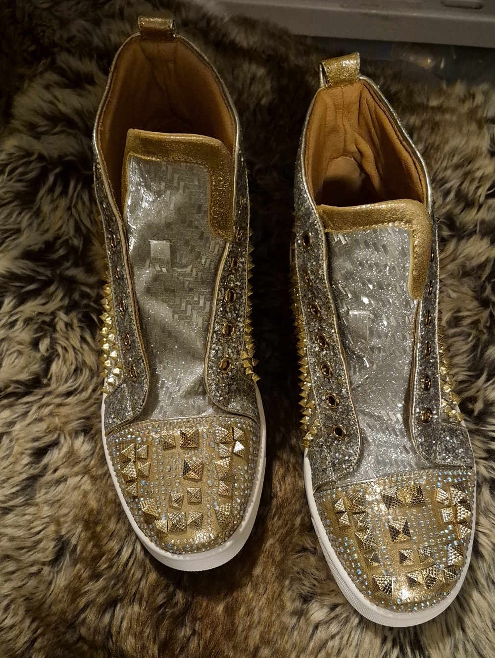Gold & Silver Studded Slip-On Women’s Sneakers